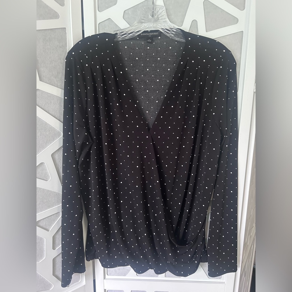 Chic Black Polka Dot Wrap Top